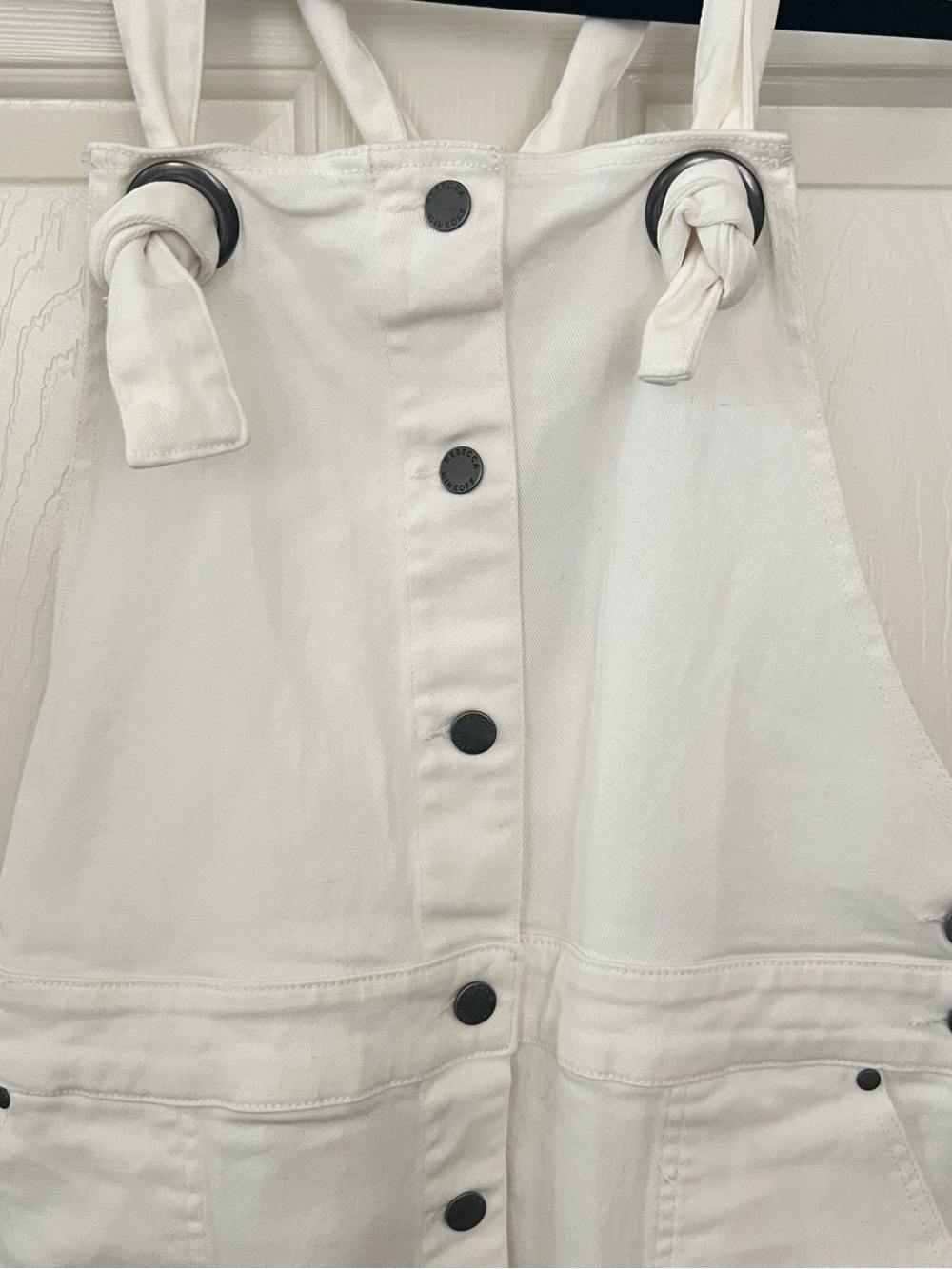 Rebecca Minkoff White Denim Button-Front Overall overalls skirt - Picture 6 of 12